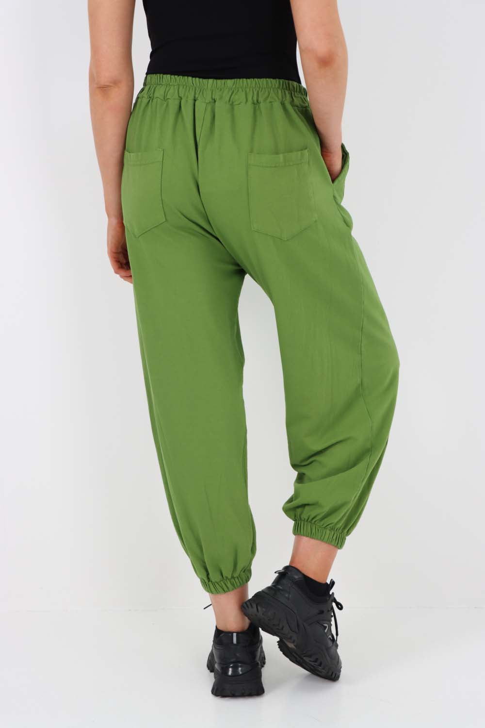 Italian Ruched Hem Cotton Trousers With Side Pockets