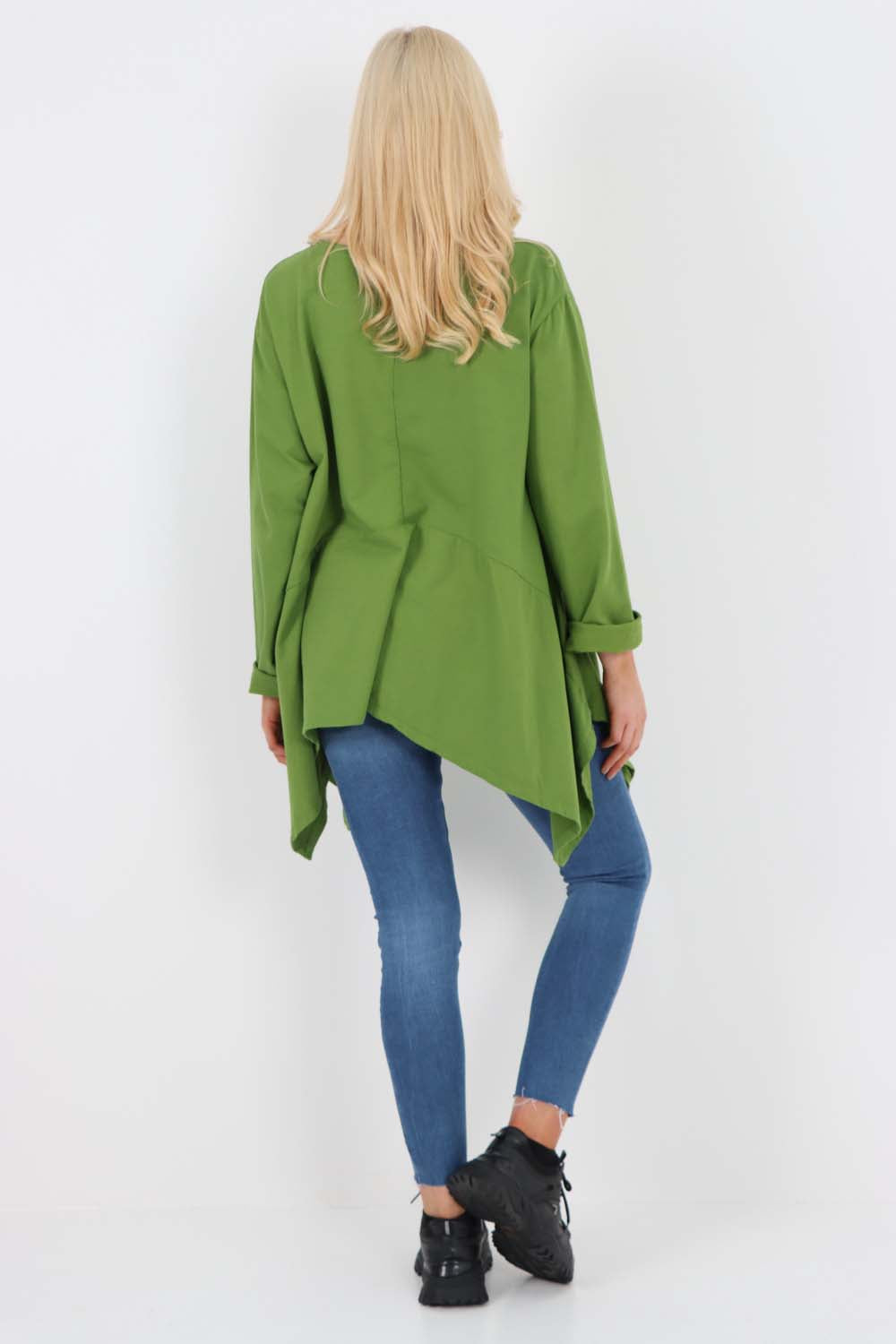Italian Diagonal Pockets Cotton Tunic Top