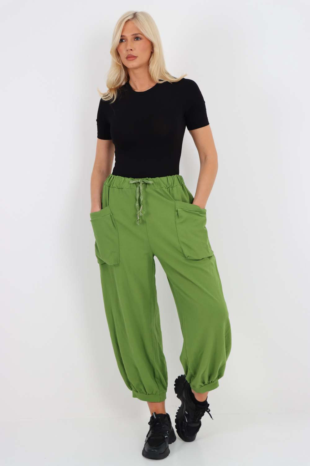 Italian Drawstring Cotton Harem Trousers With Side Pockets