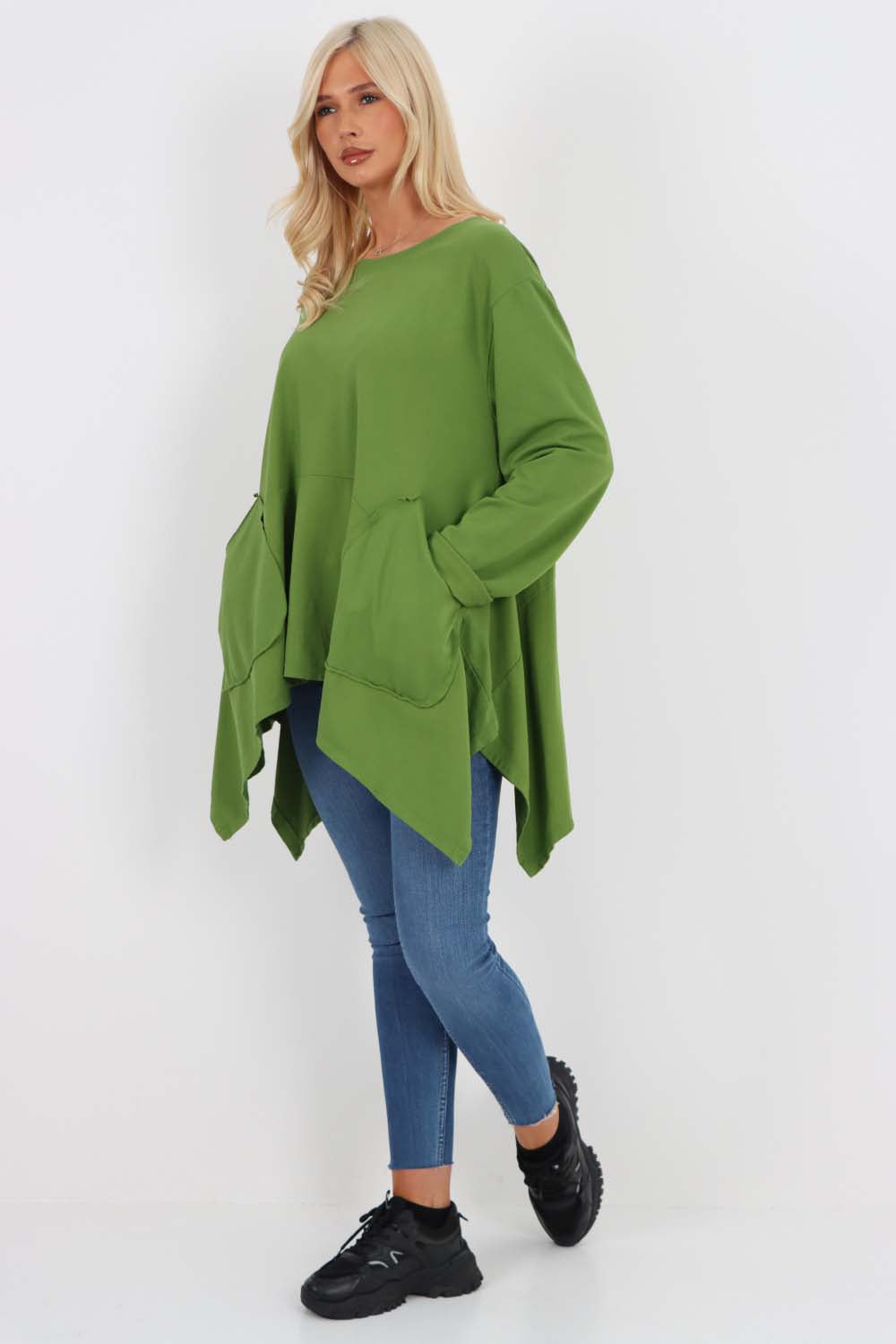 Italian Diagonal Pockets Cotton Tunic Top
