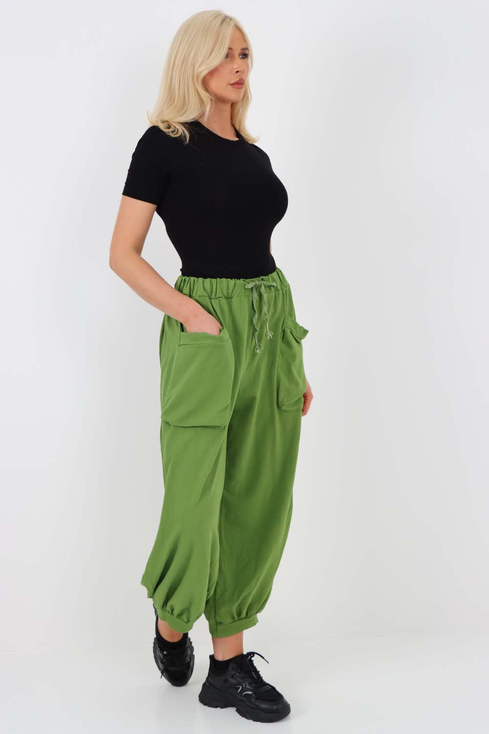 Italian Drawstring Cotton Harem Trousers With Side Pockets