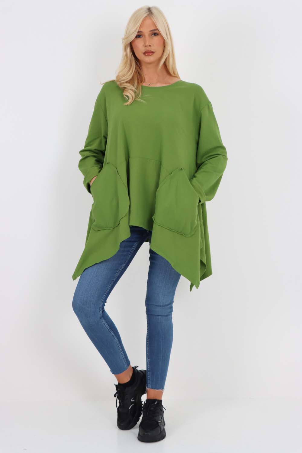Italian Diagonal Pockets Cotton Tunic Top