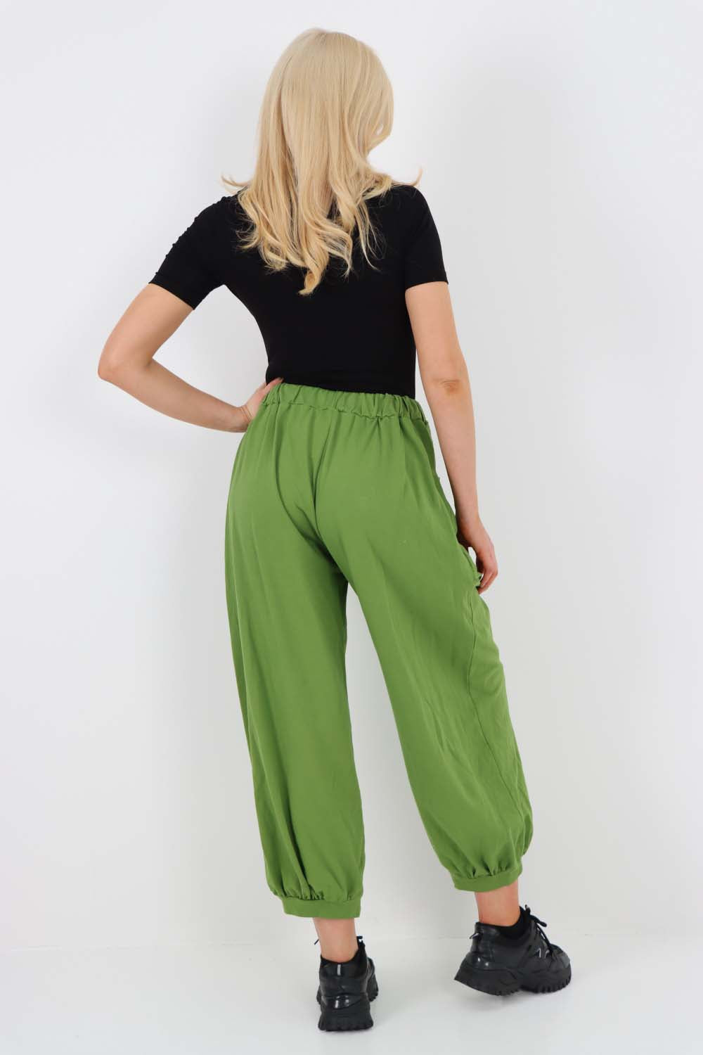 Italian Drawstring Cotton Harem Trousers With Side Pockets