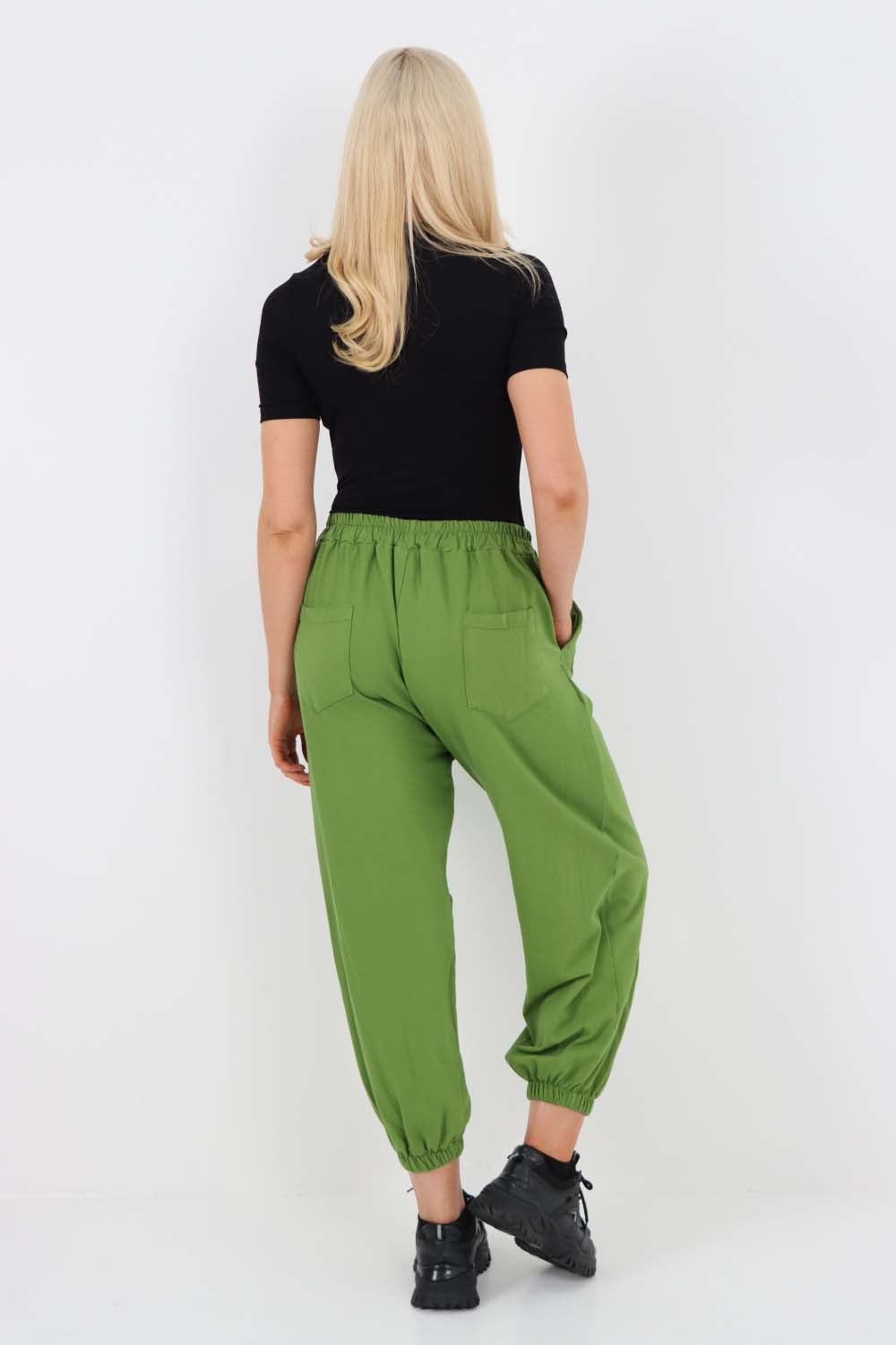 Italian Ruched Hem Cotton Trousers With Side Pockets