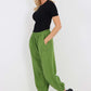 Italian Ruched Hem Cotton Trousers With Side Pockets