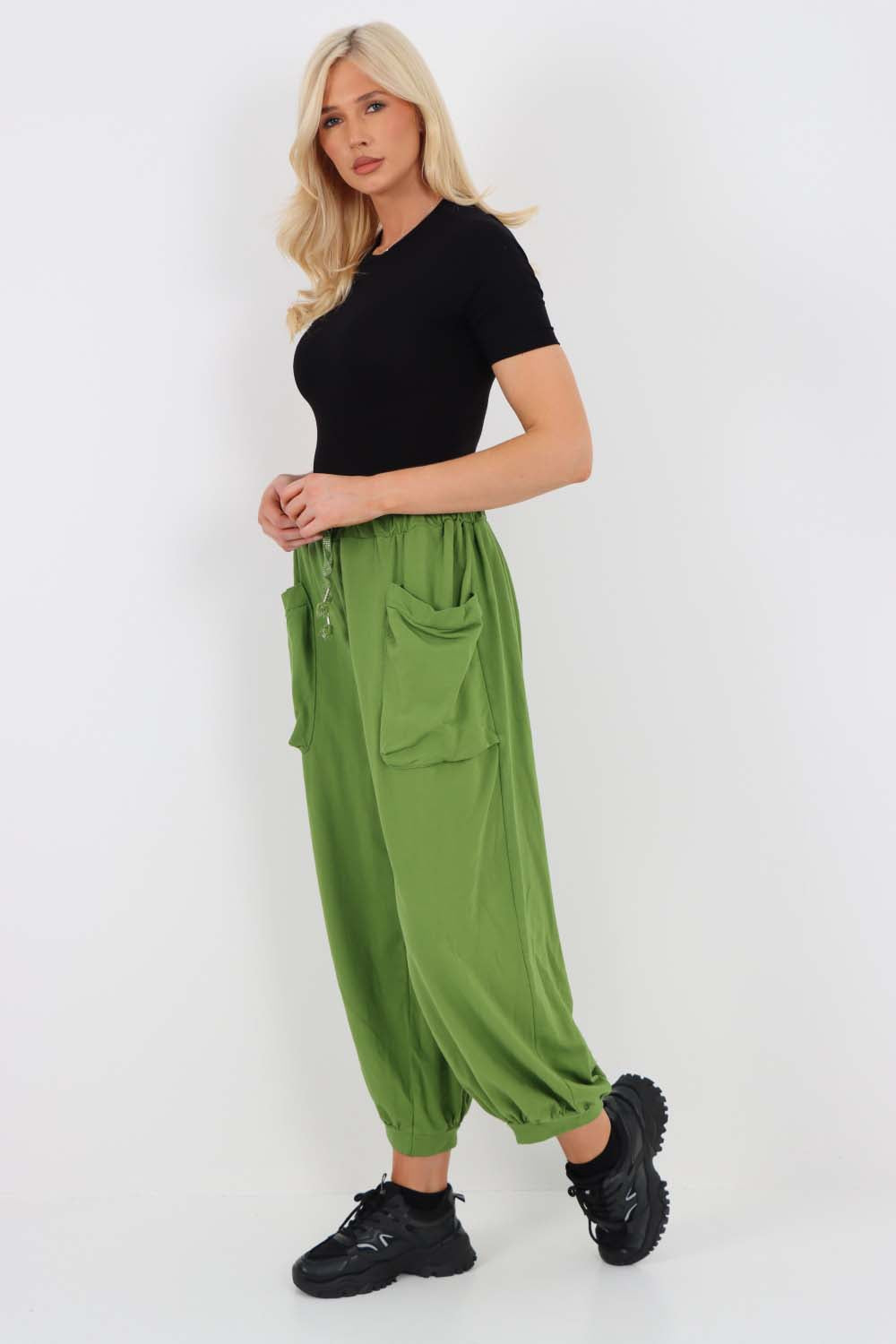 Italian Drawstring Cotton Harem Trousers With Side Pockets
