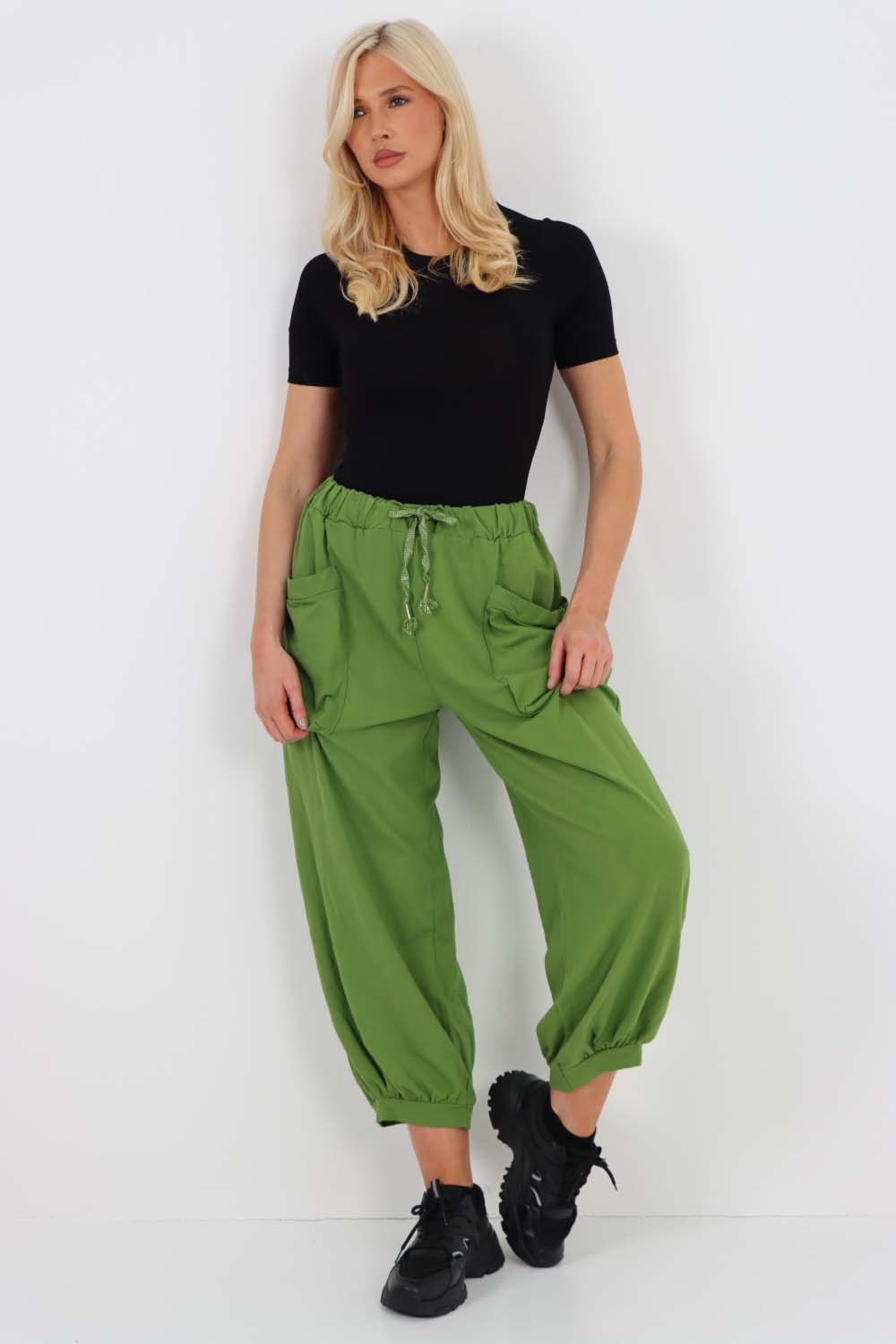 Italian Drawstring Cotton Harem Trousers With Side Pockets