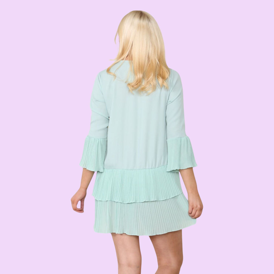 PLEATED SMOCK HEM DRESS