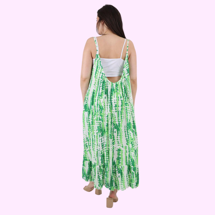 Italian Tie Dye Print Ruffle Hem Sleeveless Dress