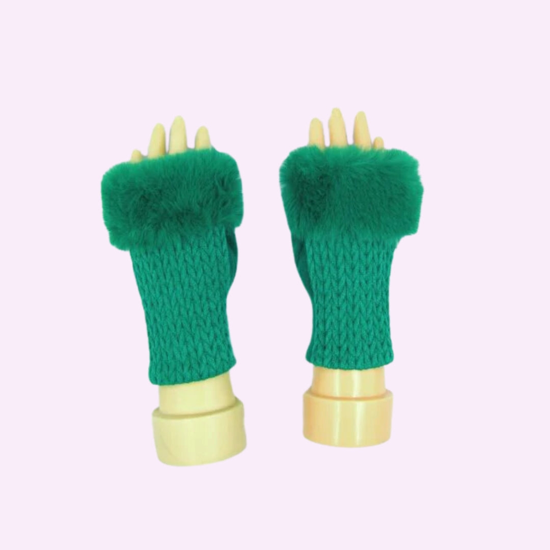 Stitch Knitted Pattern Fingerless Faux Fur Gloves