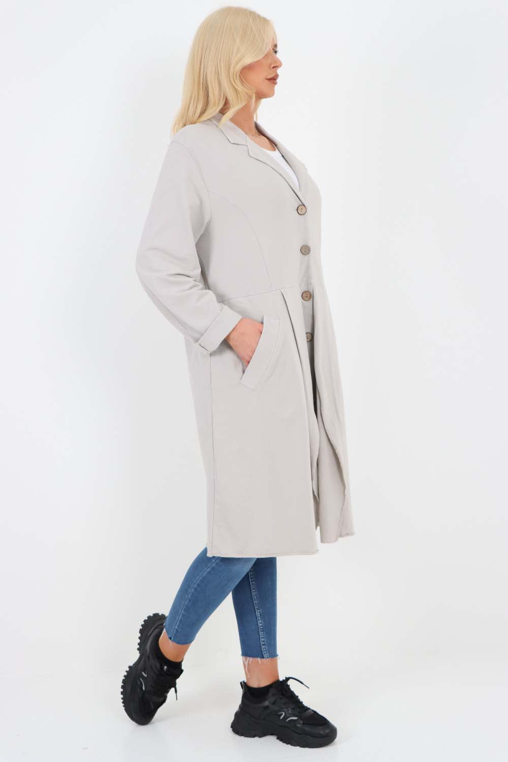 Italian Front Button Fastening Longline Cotton Cardigan