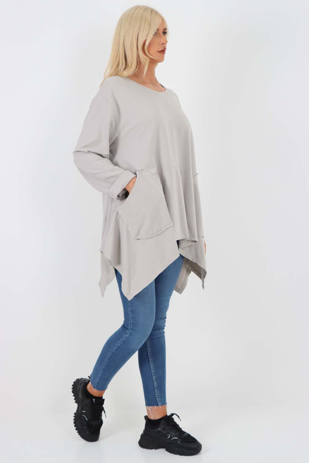 Italian Diagonal Pockets Cotton Tunic Top