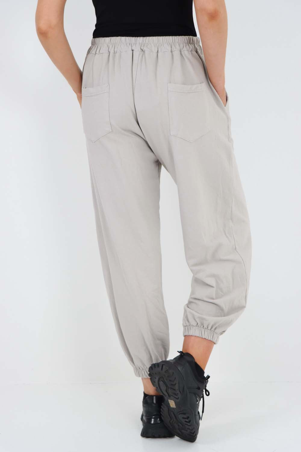 Italian Ruched Hem Cotton Trousers With Side Pockets