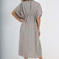 Italian Drawestring Front Flared Linen Dress