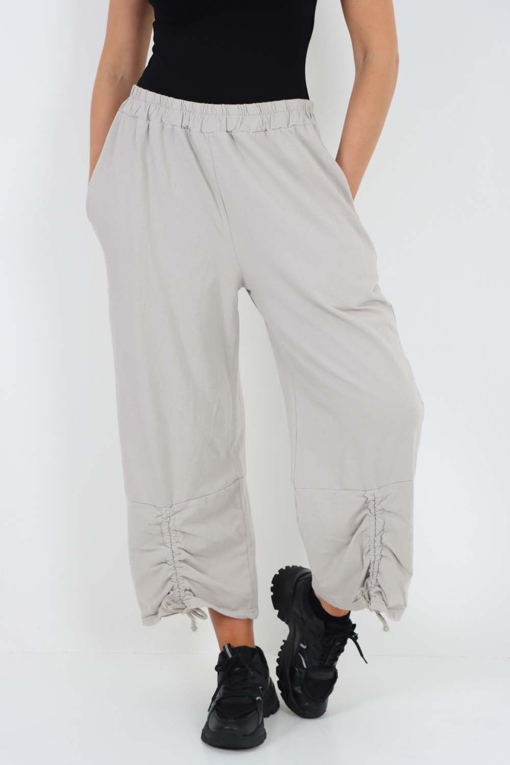 Italian Drawstring Hem Cotton Trousers With Side Pockets