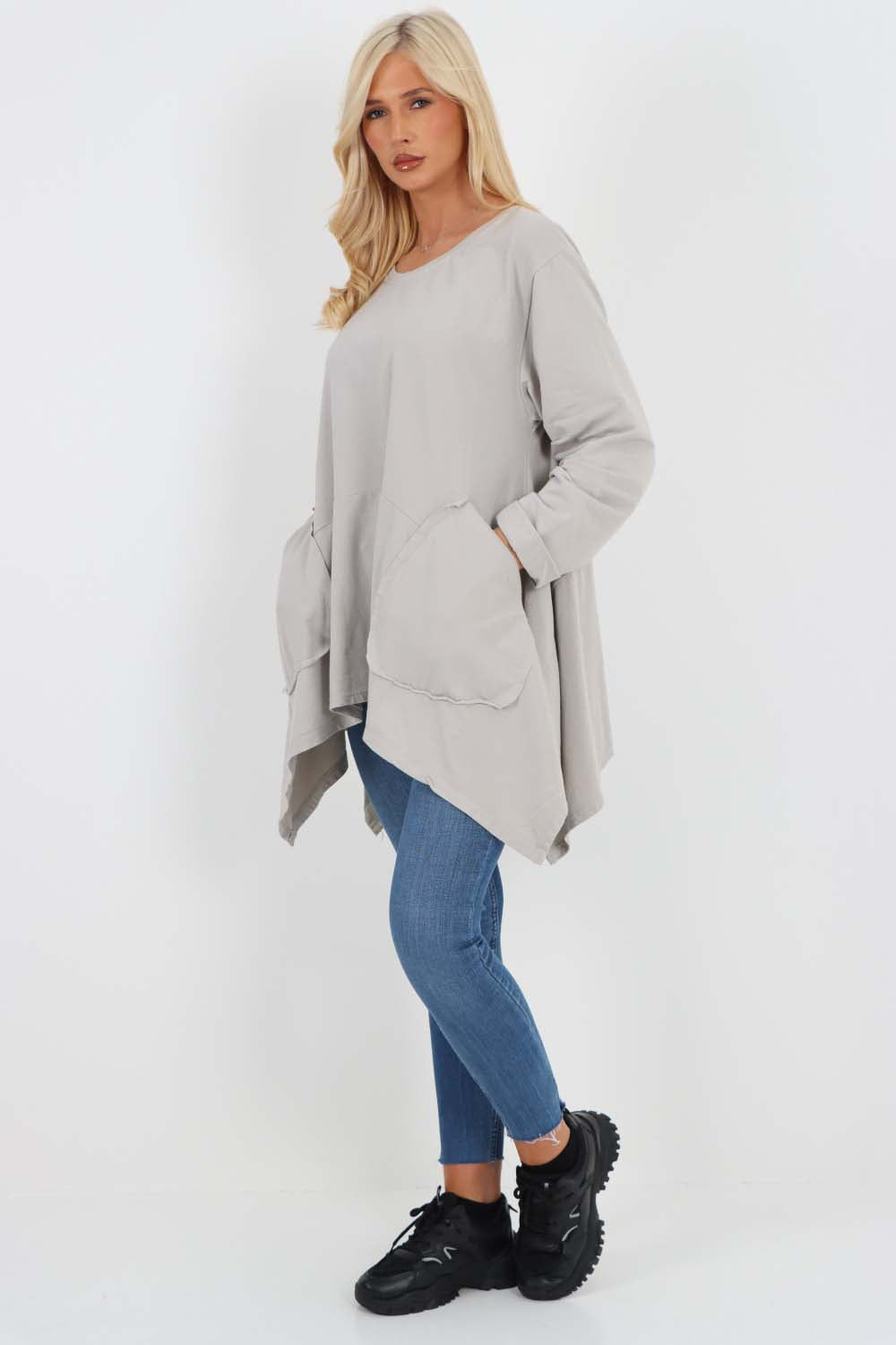 Italian Diagonal Pockets Cotton Tunic Top