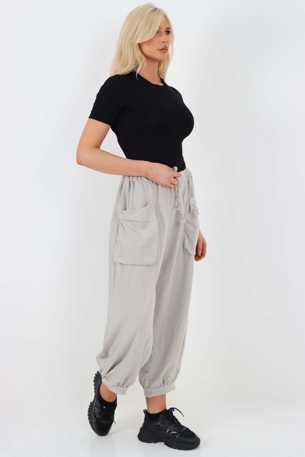Italian Drawstring Cotton Harem Trousers With Side Pockets