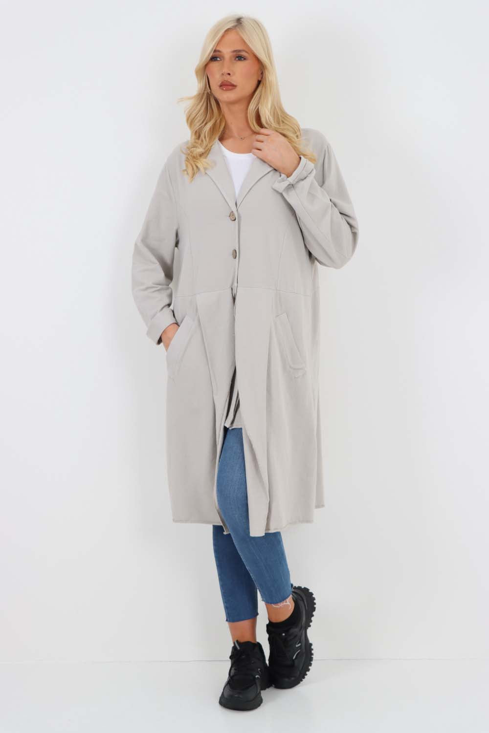 Italian Front Button Fastening Longline Cotton Cardigan