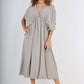 Italian Drawestring Front Flared Linen Dress