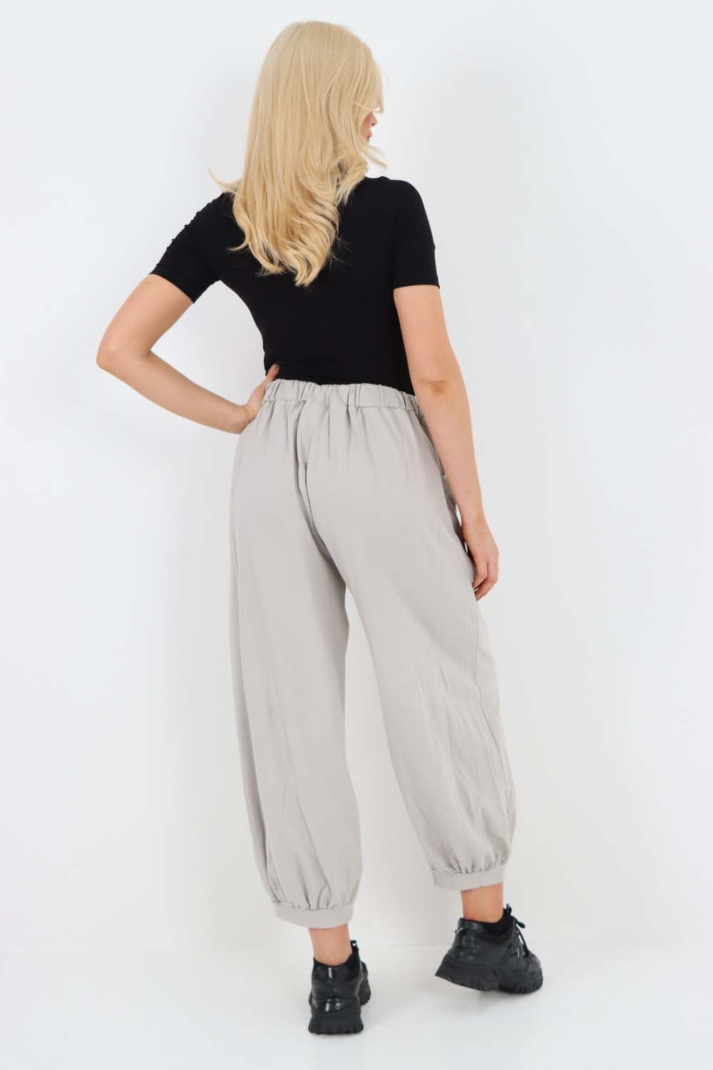 Italian Drawstring Cotton Harem Trousers With Side Pockets