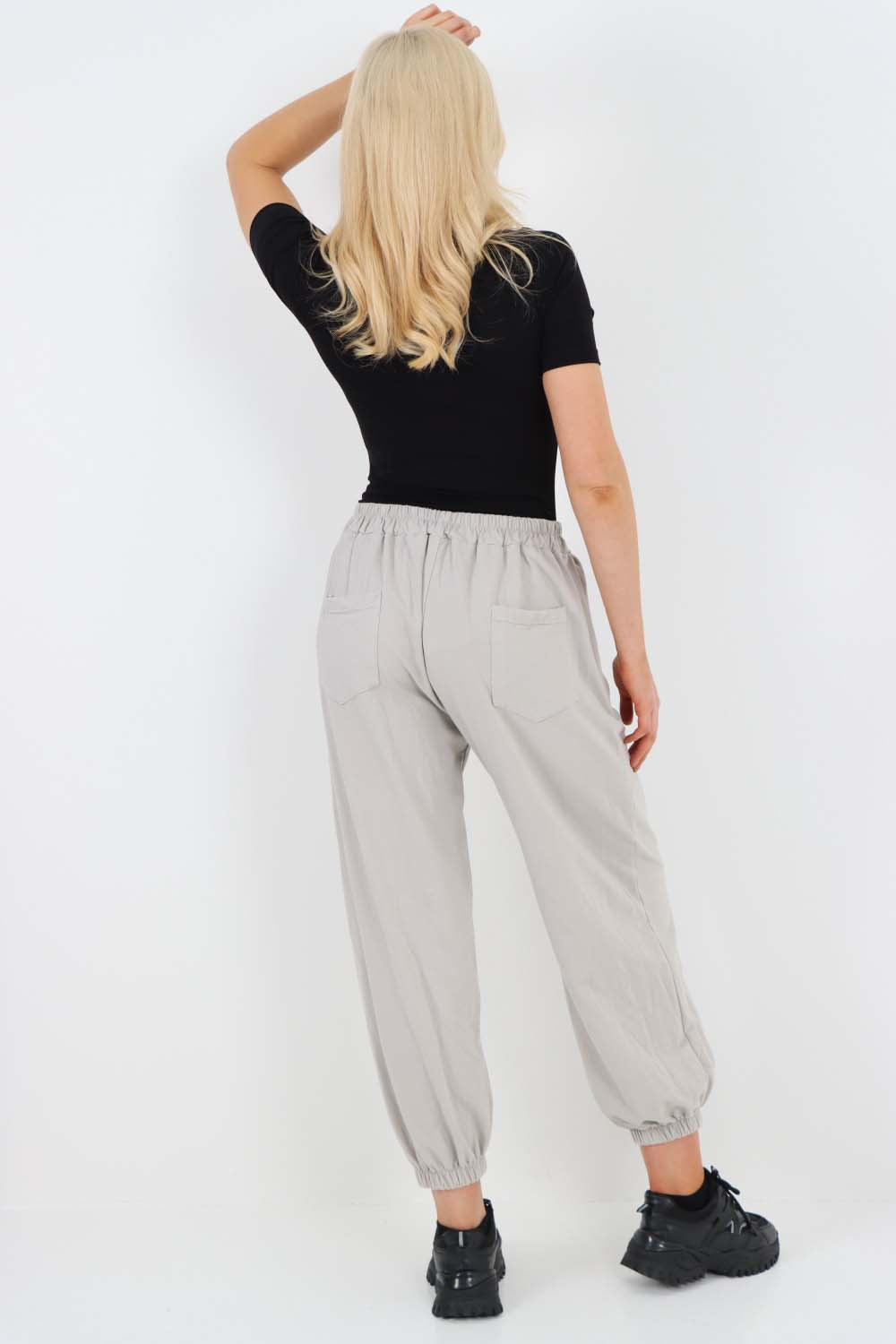 Italian Ruched Hem Cotton Trousers With Side Pockets