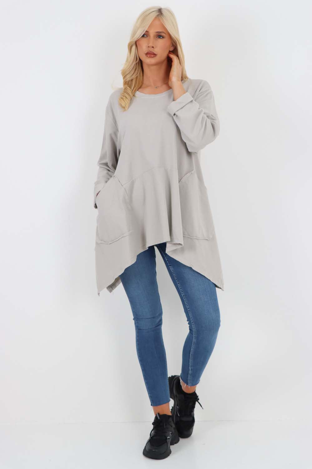 Italian Diagonal Pockets Cotton Tunic Top