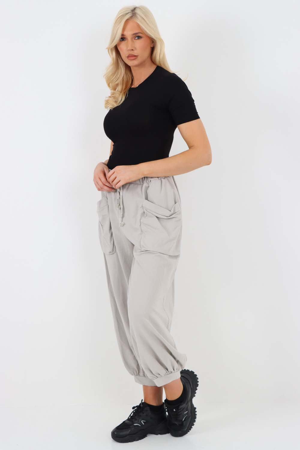 Italian Drawstring Cotton Harem Trousers With Side Pockets