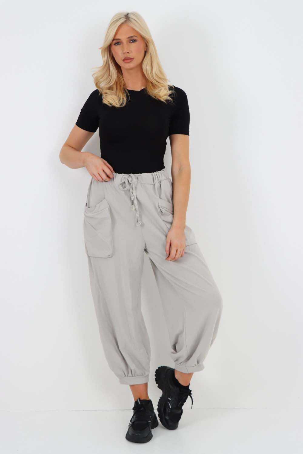 Italian Drawstring Cotton Harem Trousers With Side Pockets