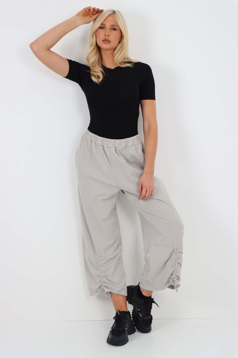 Italian Drawstring Hem Cotton Trousers With Side Pockets