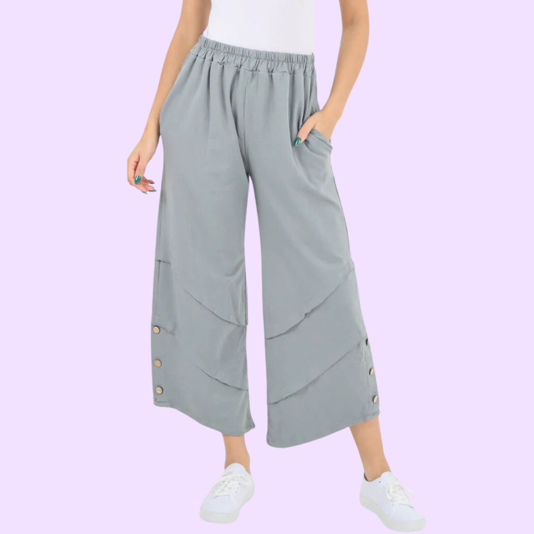 Plain Button Hem Pocket Trouser