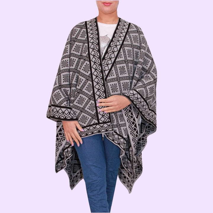 Open Front Printed Poncho Cape