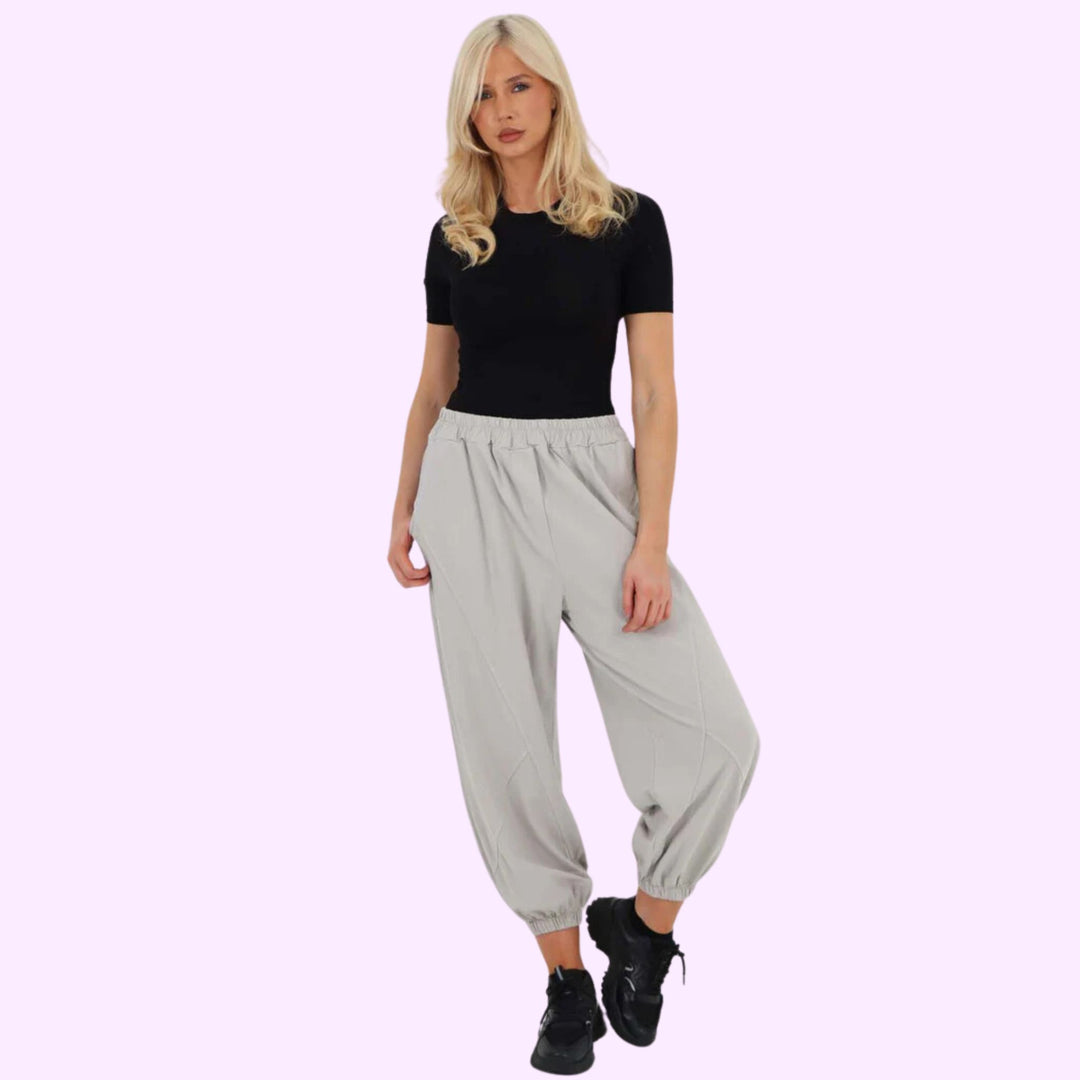 Italian Ruched Hem Cotton Trousers With Side Pockets