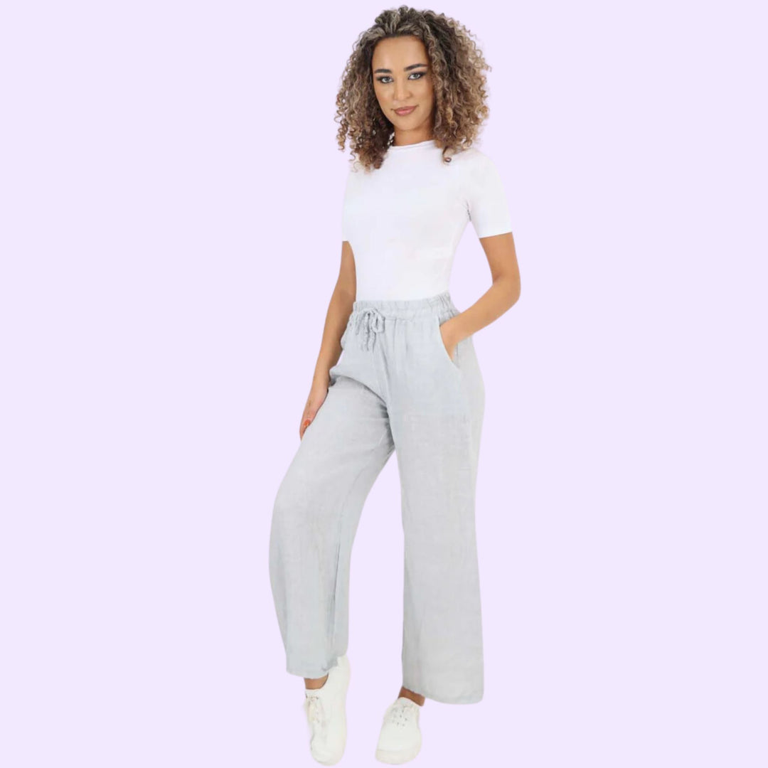 Italian Plain Linen Palazzo Trouser