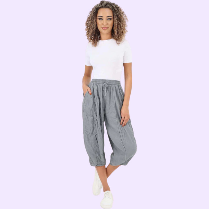 Italian Panelled 3/4 Length Linen Joggers