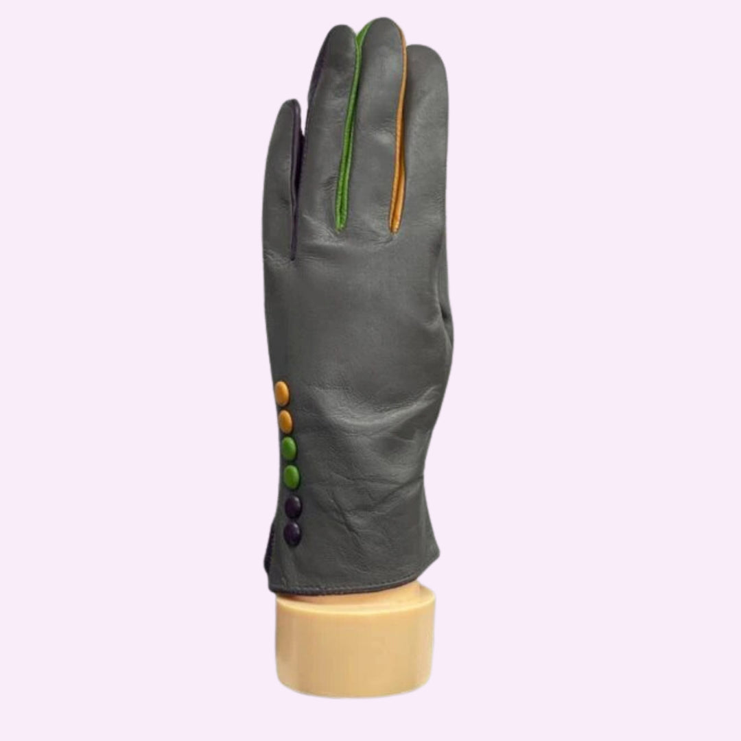 Three Colour Button Leather Glove