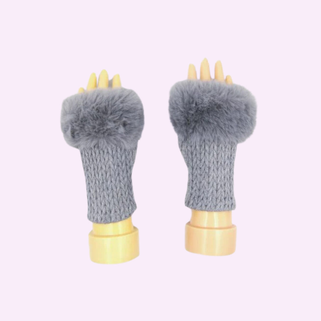 Stitch Knitted Pattern Fingerless Faux Fur Gloves