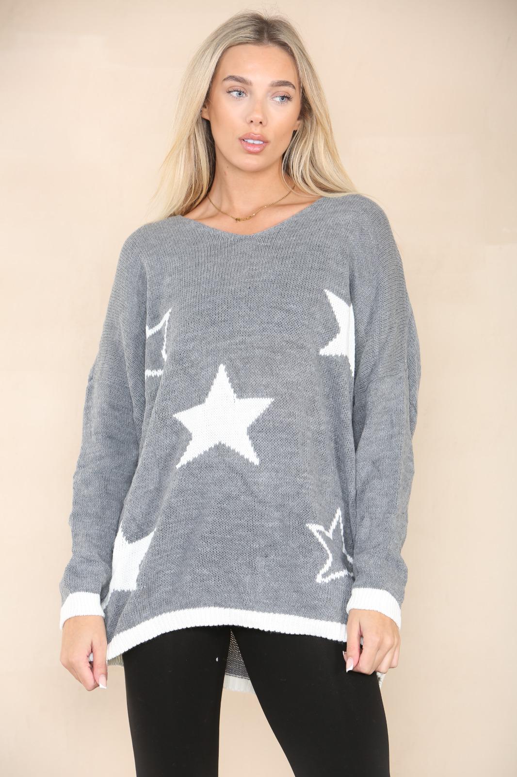 Star Print Oversized V Neck Jumper