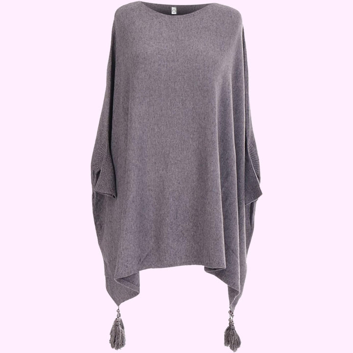 Italian Boxy Batwing Tassels Poncho