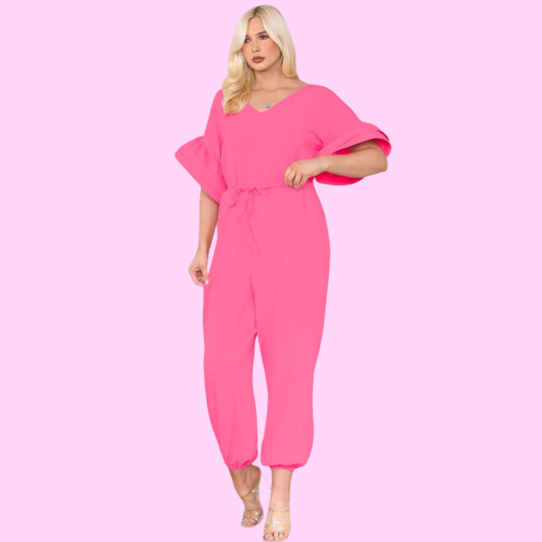 Ruffle Sleeves Frill Tie Jumpsuit