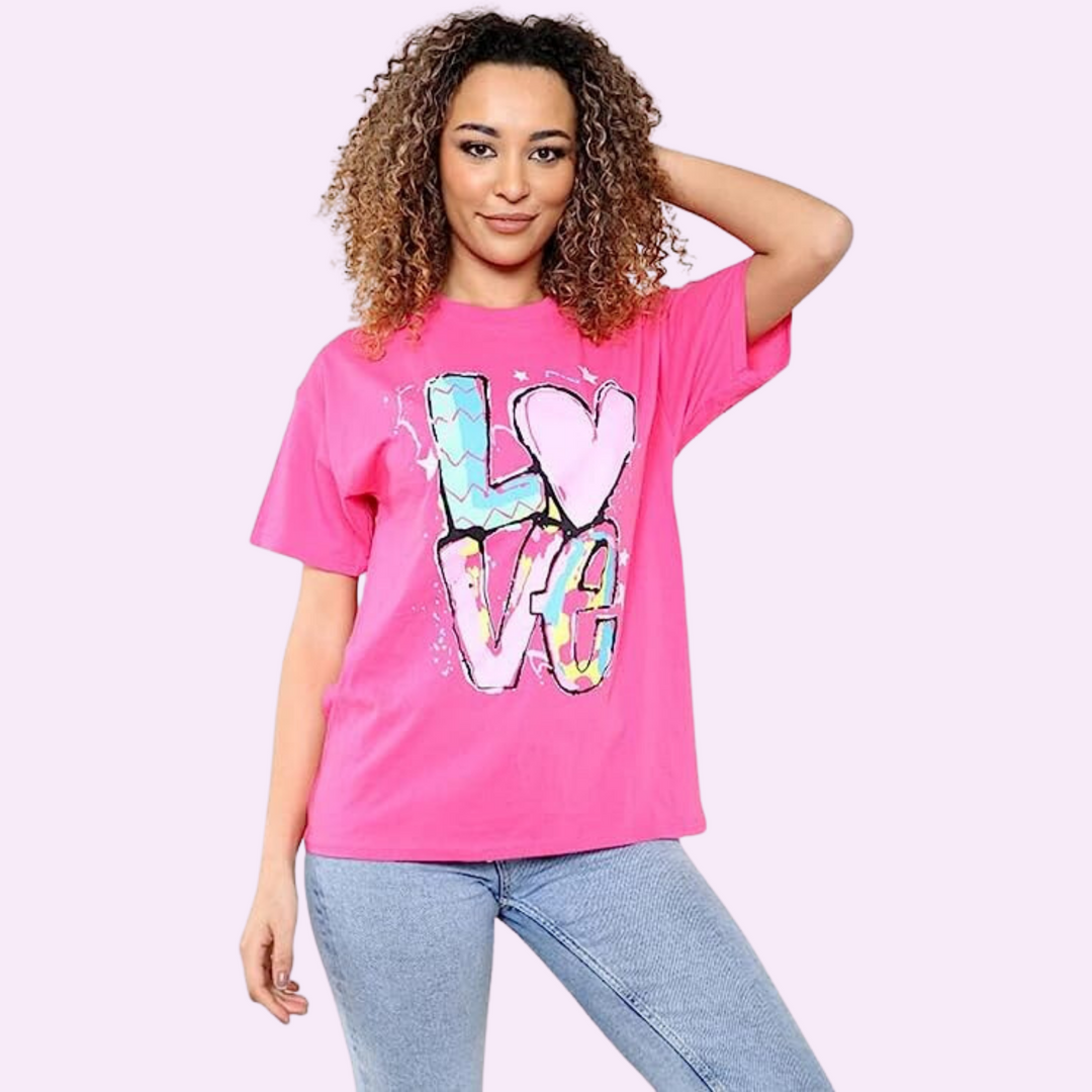 Love Print T-Shirt Top Oversized