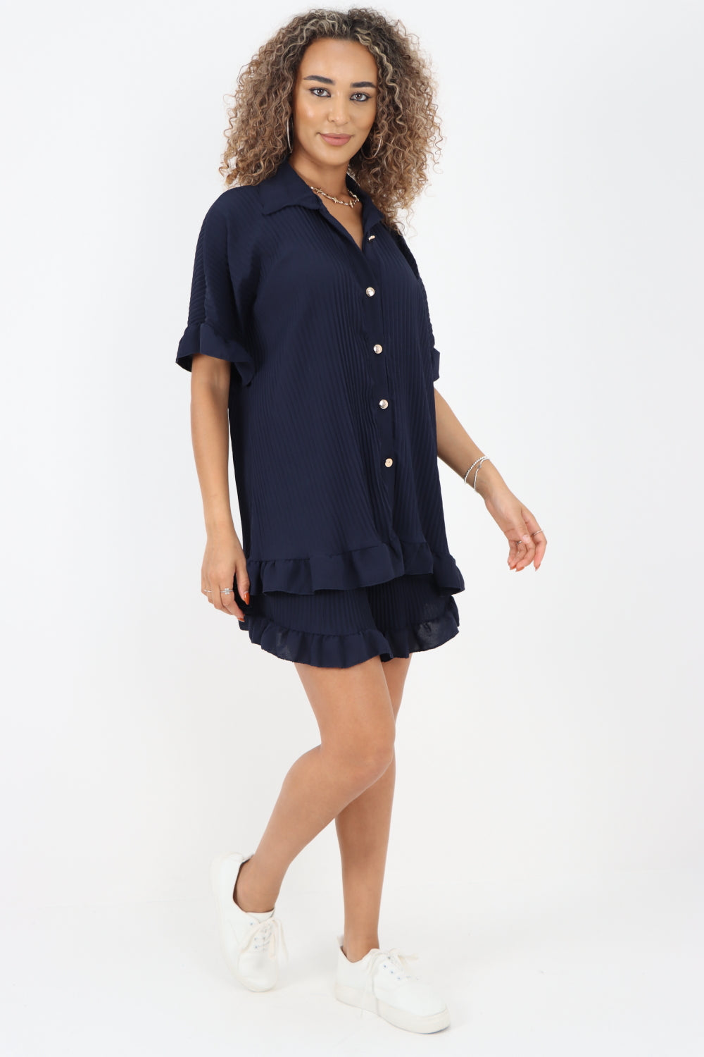 Italian Pleated Shirt & Shorts Co-Ord Set