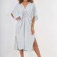 Italian Drawestring Front Side Split Linen Dress