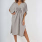 Italian Drawestring Front Side Split Linen Dress
