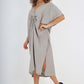 Italian Drawestring Front Side Split Linen Dress