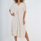 Italian Drawestring Front Side Split Linen Dress