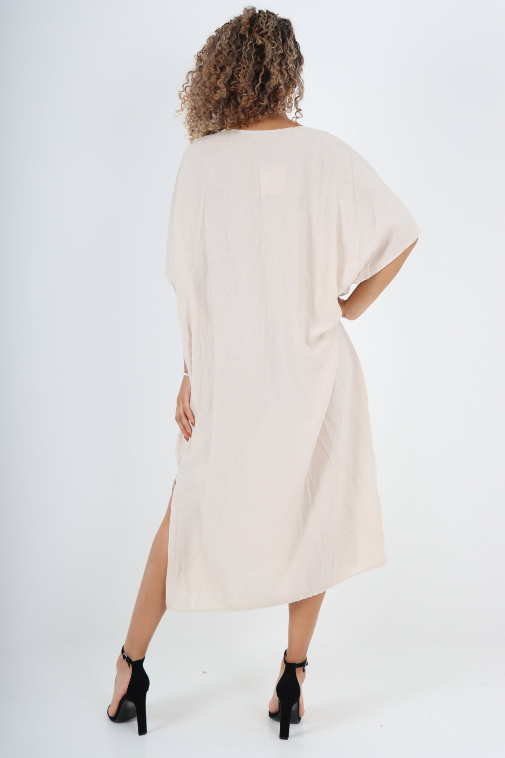 Italian Drawestring Front Side Split Linen Dress