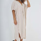 Italian Drawestring Front Side Split Linen Dress