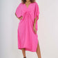 Italian Drawestring Front Side Split Linen Dress