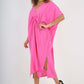Italian Drawestring Front Side Split Linen Dress