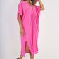 Italian Drawestring Front Side Split Linen Dress